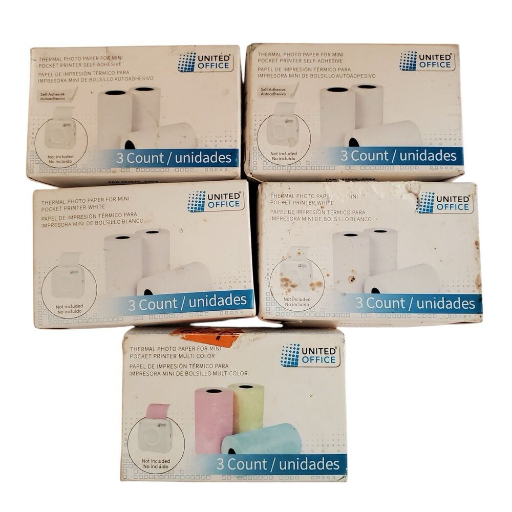 United Office Lot Photo Paper For Mini Pocket Printer 12 White / 3 Color New